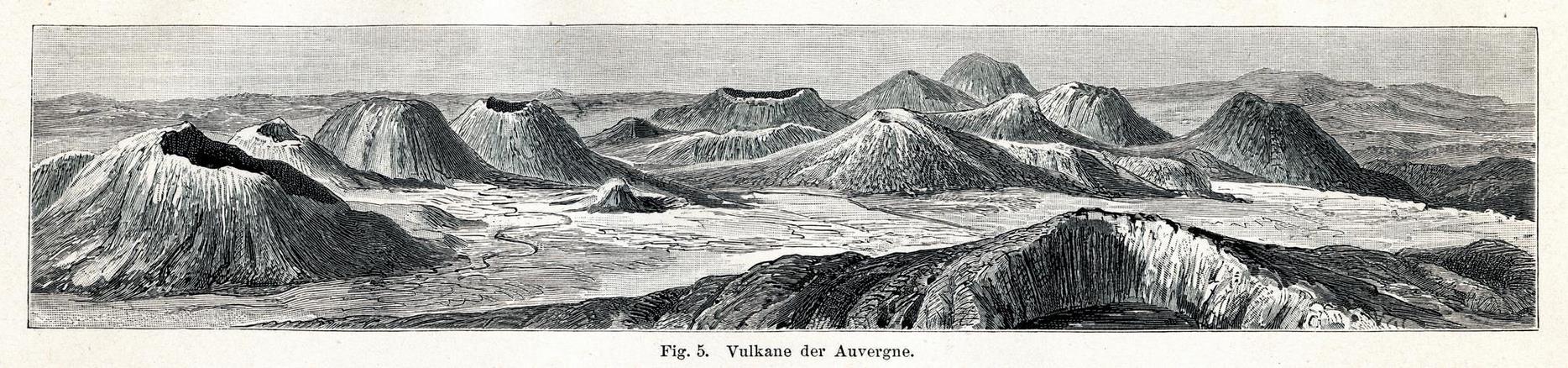 Dessin de la Chaines des Puys dans le Puy de Dôme