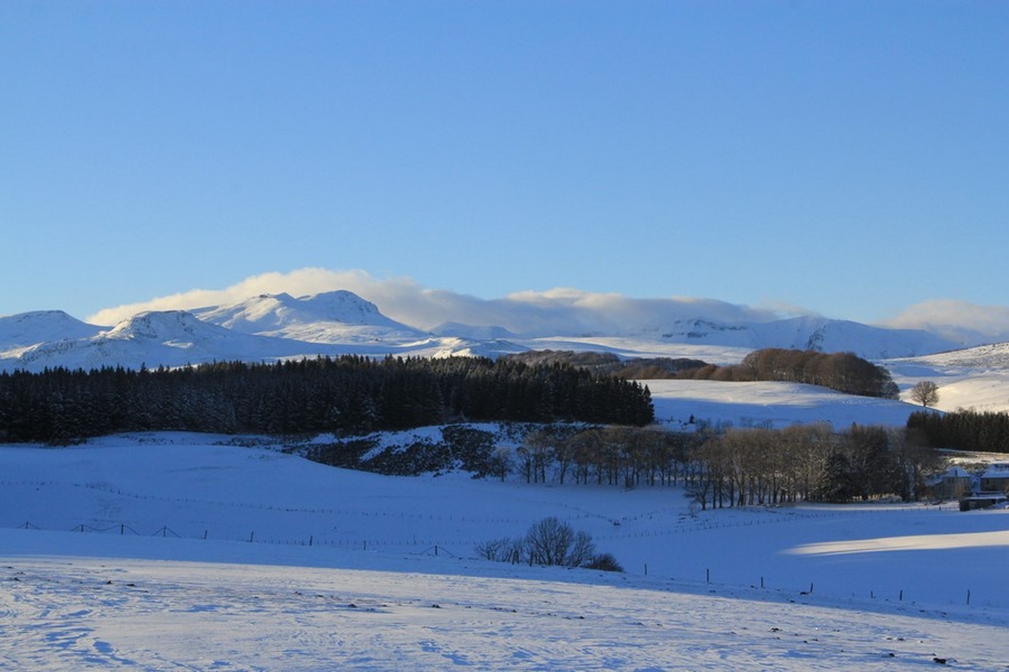 Paysage de radonnee dans le Sancy Sous la neige